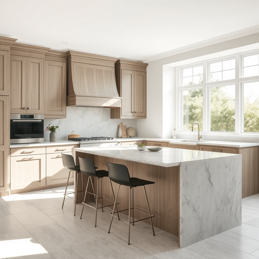 Custom kitchen island with pendant lighting and shaker cabinets Orlando FL