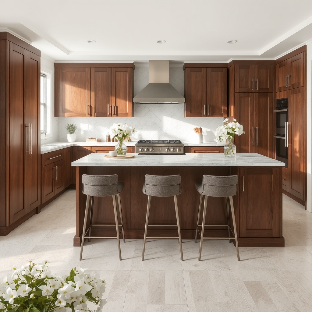 Custom kitchen island with pendant lighting and shaker cabinets Orlando FL