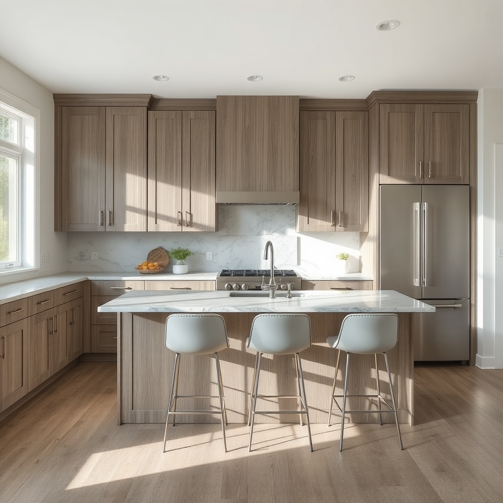 Custom kitchen island with pendant lighting and shaker cabinets Orlando FL